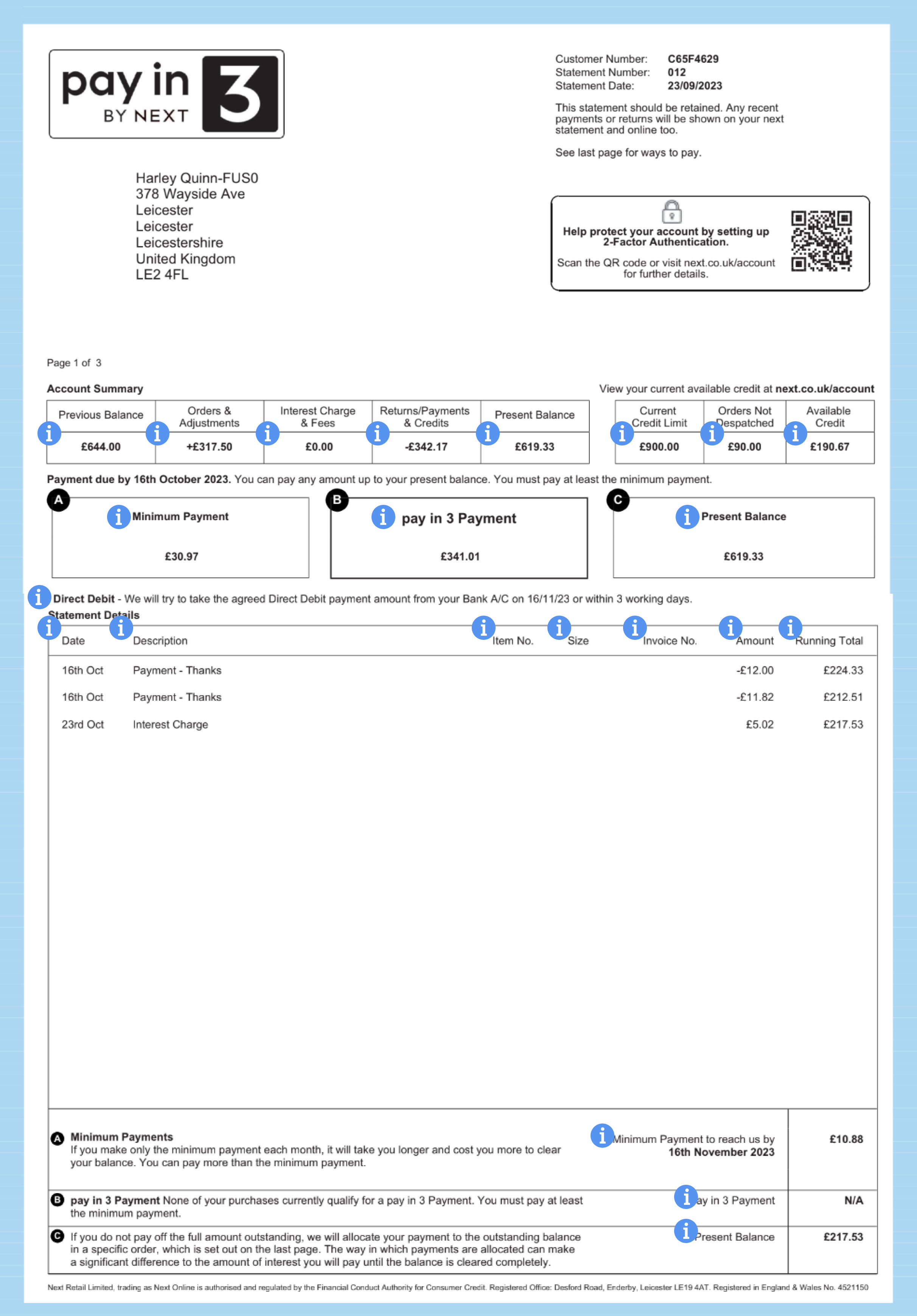 Pay in 3 Monthly Statement NEXT Help Centre